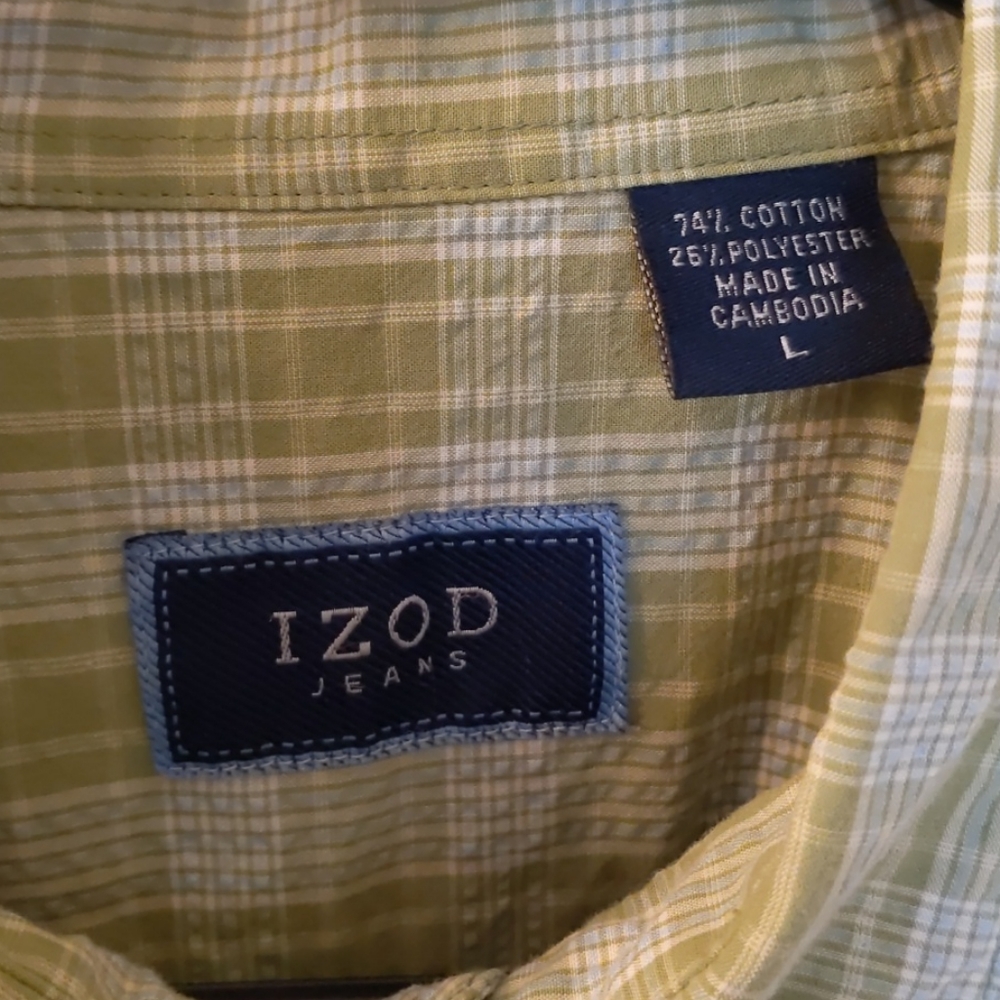 Izod Green Plaid Short Sleeve Shirt . Size L - Picture 8 of 9
